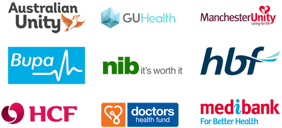 Collection of logos such as Medibank, HCF, and Bupa